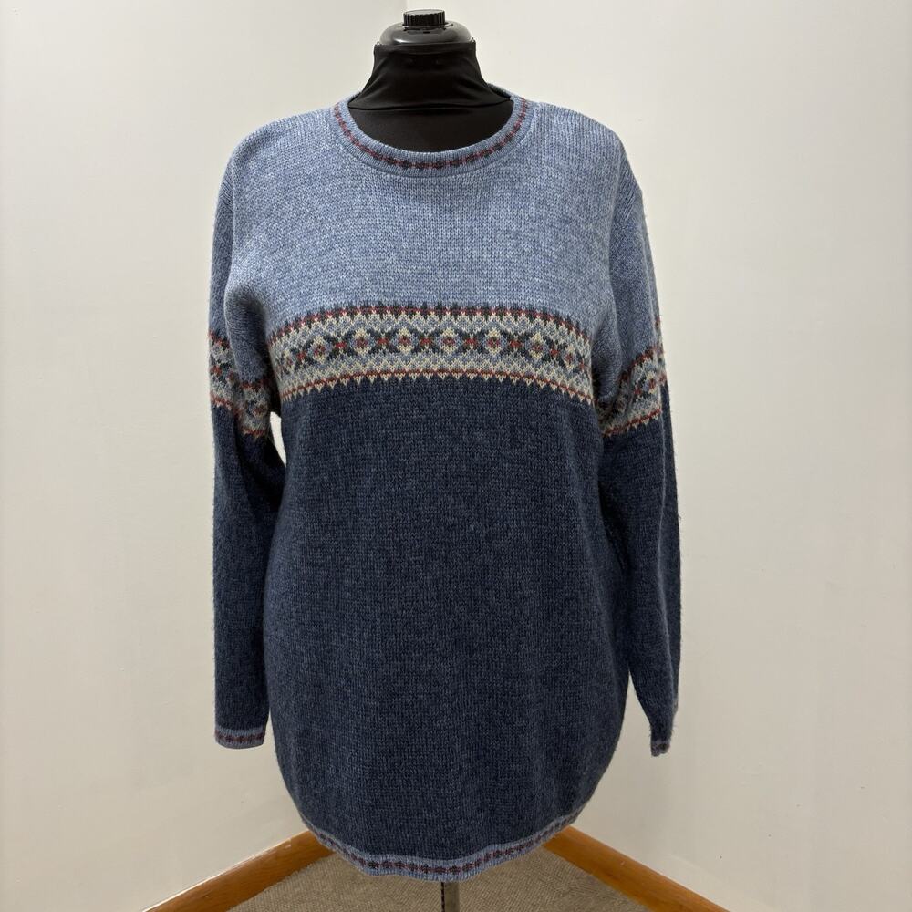 Motherhood Womens 2X Blue Fair Isle Maternity Sweater Made USA Nordic Pullover